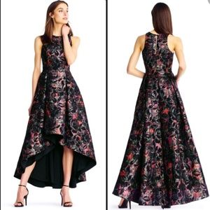 Multicolor floral jacquard high low dress